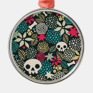 Skull på blommor julgransprydnad metall