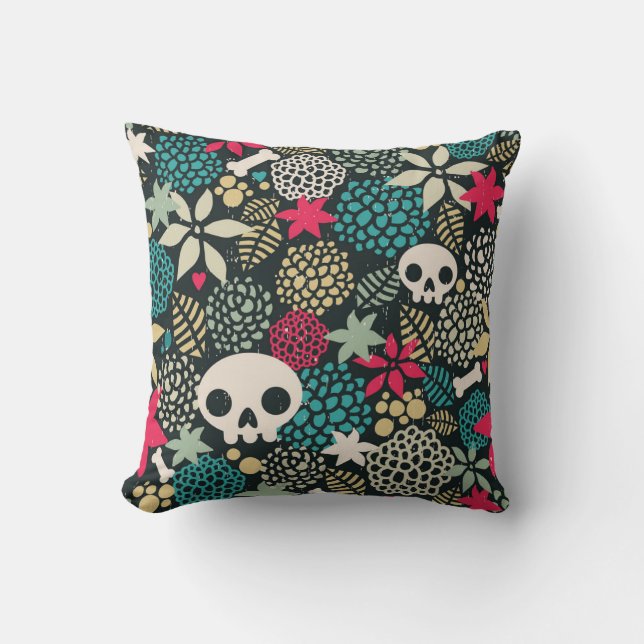 Skull på blommor kudde (Framsida)