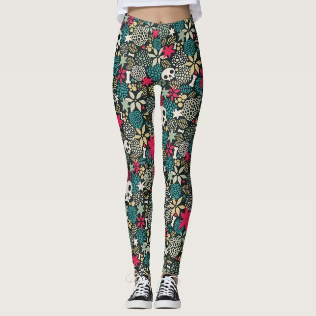 Skull på blommor leggings (Framsida)
