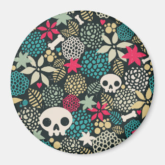 Skull på blommor magnet