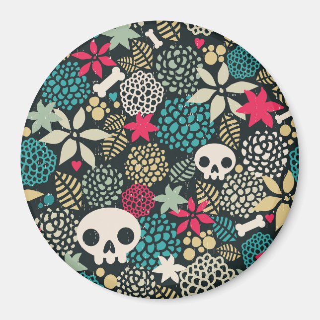Skull på blommor magnet (Framsidan)