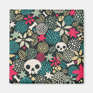 Skull på blommor magnet