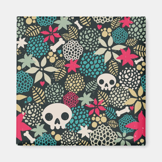Skull på blommor magnet (Framsidan)