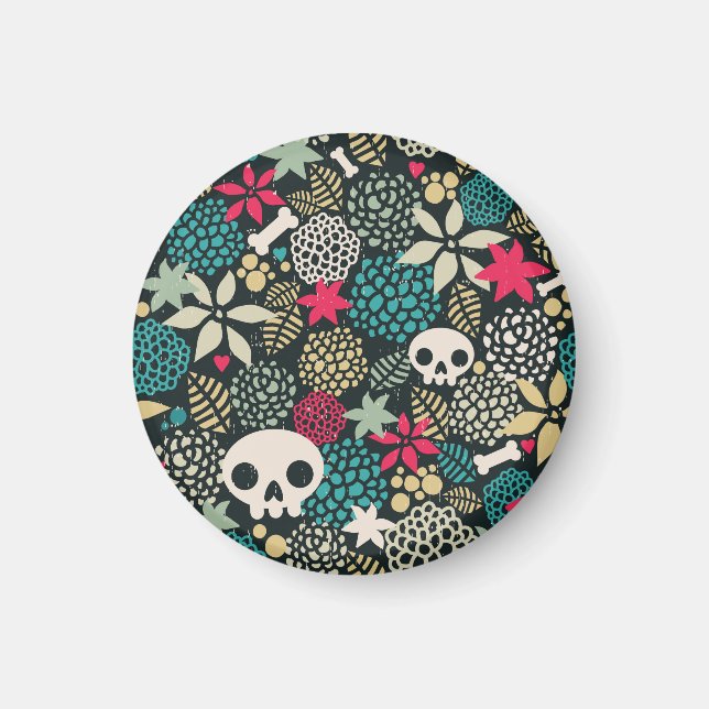Skull på blommor magnet (Framsidan)