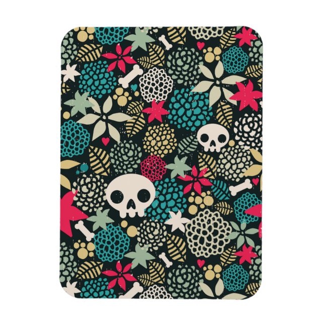 Skull på blommor magnet (Vertikal)