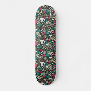 Skull på blommor mini skateboard bräda 18,5 cm
