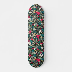 Skull på blommor mini skateboard bräda 18,5 cm
