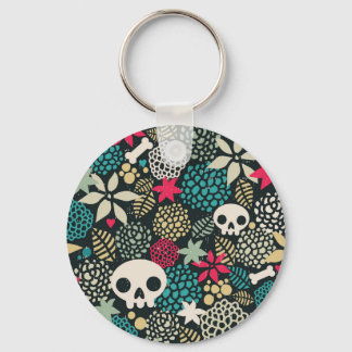 Skull på blommor nyckelring