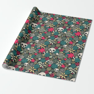 Skull på blommor presentpapper