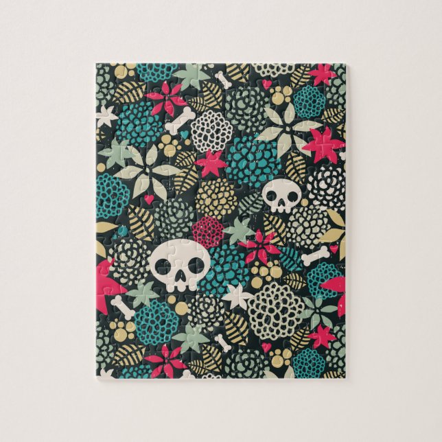 Skull på blommor pussel (Vertikal)