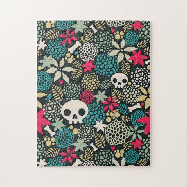Skull på blommor pussel (Vertikal)