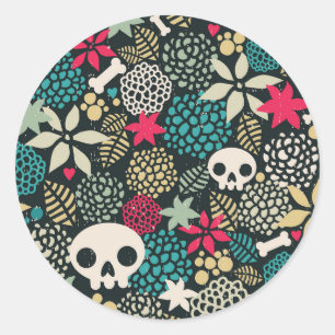 Skull på blommor runt klistermärke