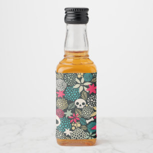 Skull på blommor spritflaskor etikett