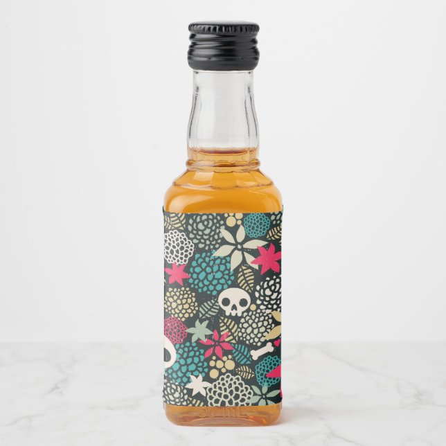 Skull på blommor spritflaskor etikett (Framsida)