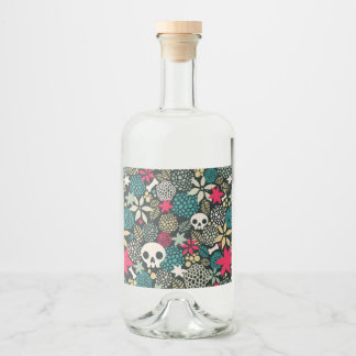 Skull på blommor spritflaskor etikett
