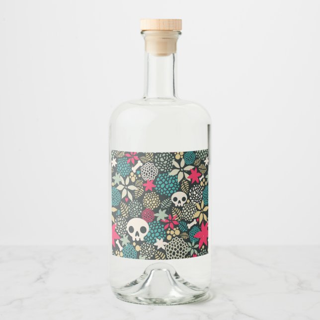 Skull på blommor spritflaskor etikett (Framsida)