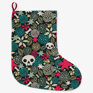 Skull på blommor stor julstrumpa