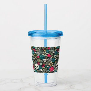Skull på blommor take away mugg