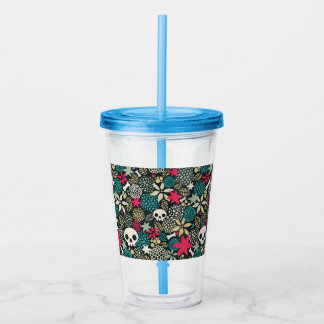 Skull på blommor take away mugg