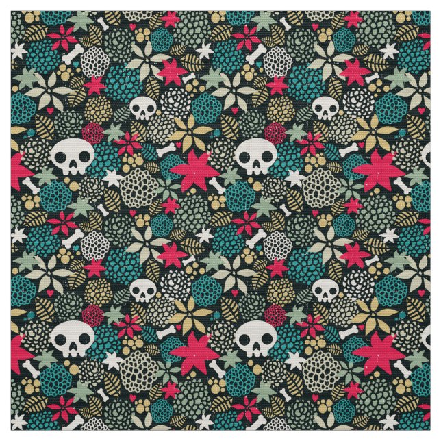 Skull på blommor tyg (Provkarta)