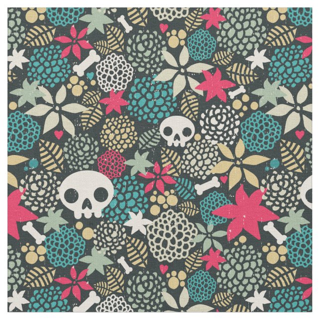 Skull på blommor tyg (Närbild)