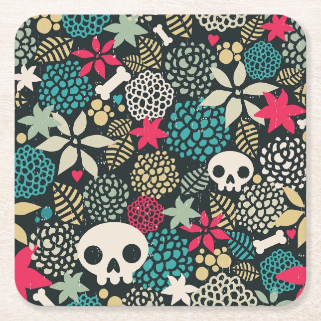 Skull på blommor underlägg papper kvadrat (Framsidan)
