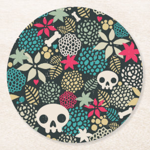Skull på blommor underlägg papper rund