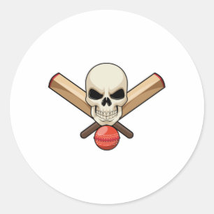 Skull på Cricket med Cricket fladdermus Runt Klistermärke