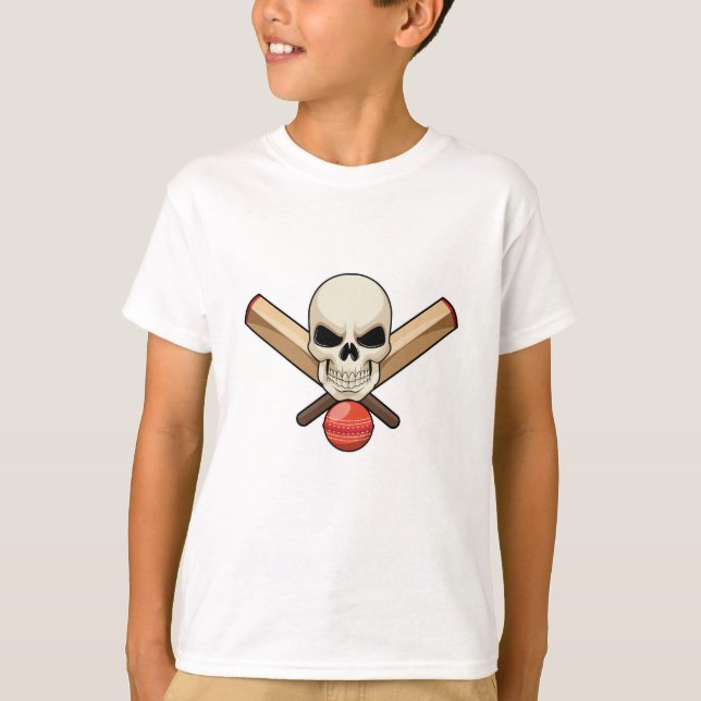 Skull på Cricket med Cricket fladdermus T Shirt (Framsida)