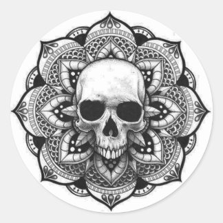 Skull på Mandala Runt Klistermärke