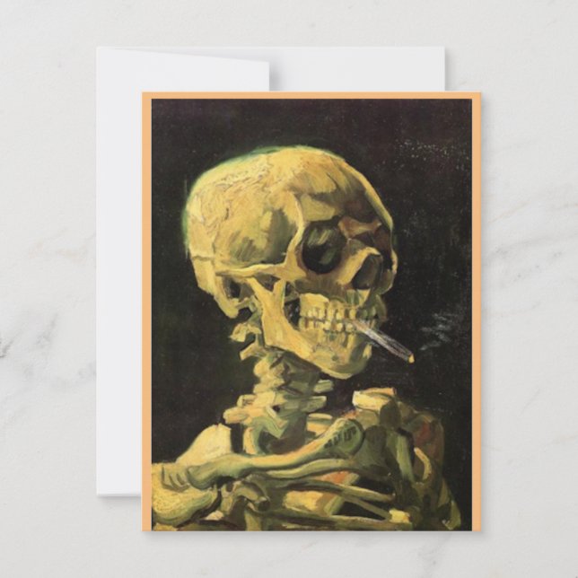 Skull på Skeleton,Brinnande cigarett, Van Gogh Tack Kort (Framsida)