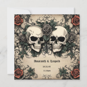 Skull par med Ro gotiic Halloween Bröllop Inbjudningar