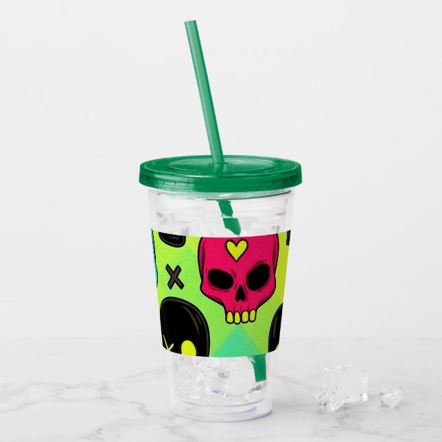 Skull Pattern Acrylic Tumbler Take Away Mugg (Framsida Ice)