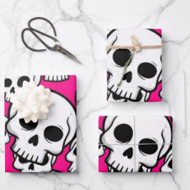 Skull Pattern Wrapping Paper Flat Sheet Set of 3