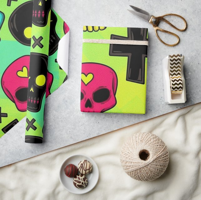 Skull Pattern Wrapping Paper Presentpapper (Hantverk)