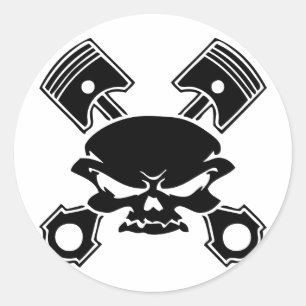 SKULL & PISTONER RUNT KLISTERMÄRKE