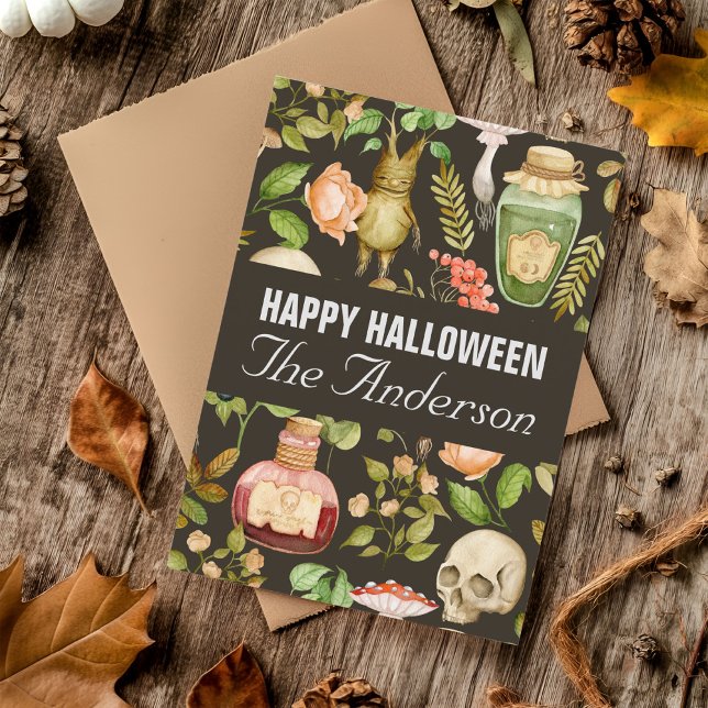 Skull Plant Mushroom Flower Abstrakt Halloween Helg Vykort (Skapare uppladdad)