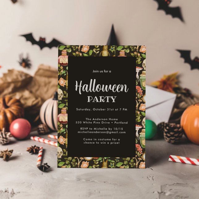 Skull Plant Mushroom Flower Abstrakt Halloween Inbjudningar (Skapare uppladdad)