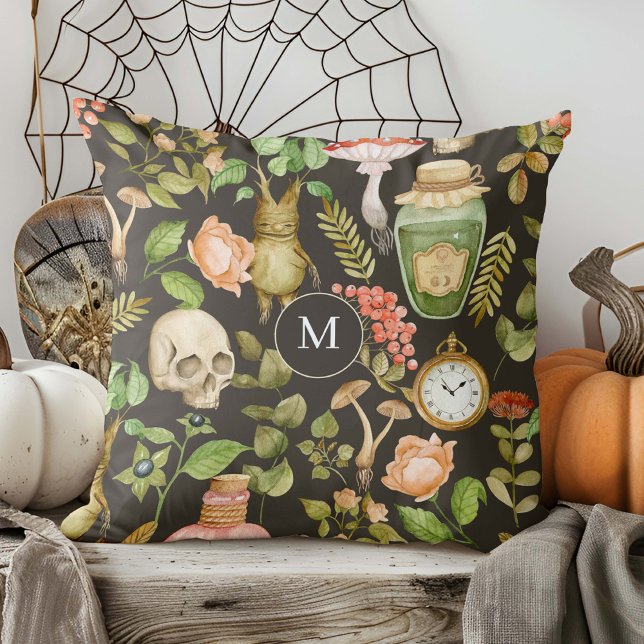 Skull Plant Mushroom Flower Abstrakt Halloween Kudde (Skapare uppladdad)