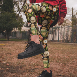 Skull Plant Mushroom Flower Abstrakt Halloween Leggings