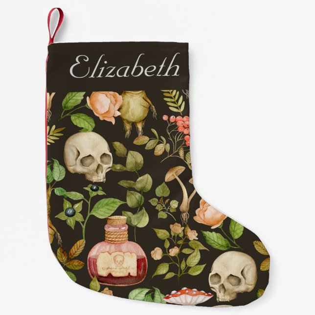 Skull Plant Mushroom Flower Abstrakt Halloween Liten Julstrumpa (Framsidan)