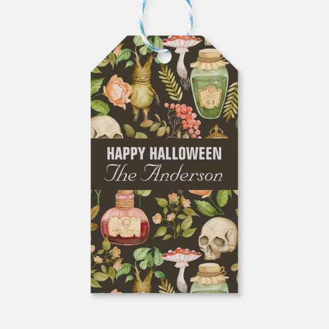 Skull Plant Mushroom Flower Abstrakt Halloween Presentetikett (Baksidan)