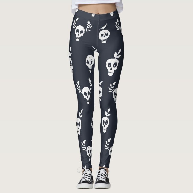 Skull Polka: Botaniskt humorisont Mönster Leggings (Framsida)