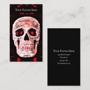 Skull Pop Art Gothic Black Red Modern Tatto Shop Visitkort