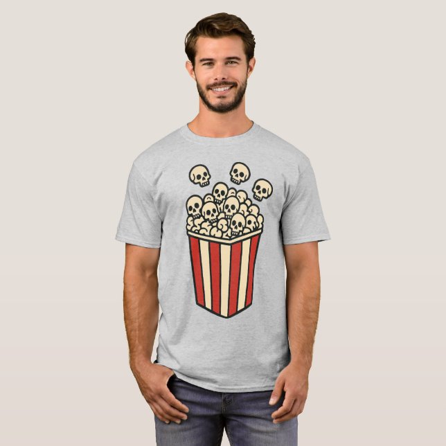 Skull Popcorn Box Sticker  T Shirt (Hel framsida)