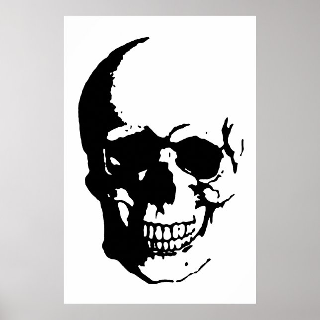 Skull Poster - Svart och vit Metall Fantasy Art (Framsidan)