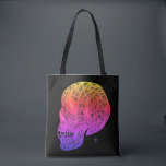 Skull Print Tote Bag With Sunset Colors Skull Tygkasse<br><div class="desc">If you are looking for a cool tote bag or some cool skull artwork , this abstract skull print reusable bag the best of both worlds. This skull print blue black tote bag features an abstract line art style skull in pretty sunset shades of purple , pink, orange , red,...</div>