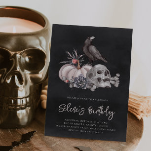 Skull & Raven Halloween-Födelsedagsfest Inbjudningar