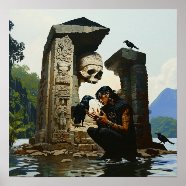 Skull Raven Sepulcher Witchy AI Art Matte Value Poster (Framsidan)