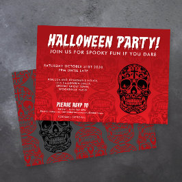 Skull Red Black Halloween fest Inbjudningar